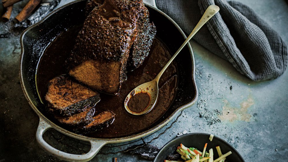 Smoked cinnamon and apple slow-roasted chuck