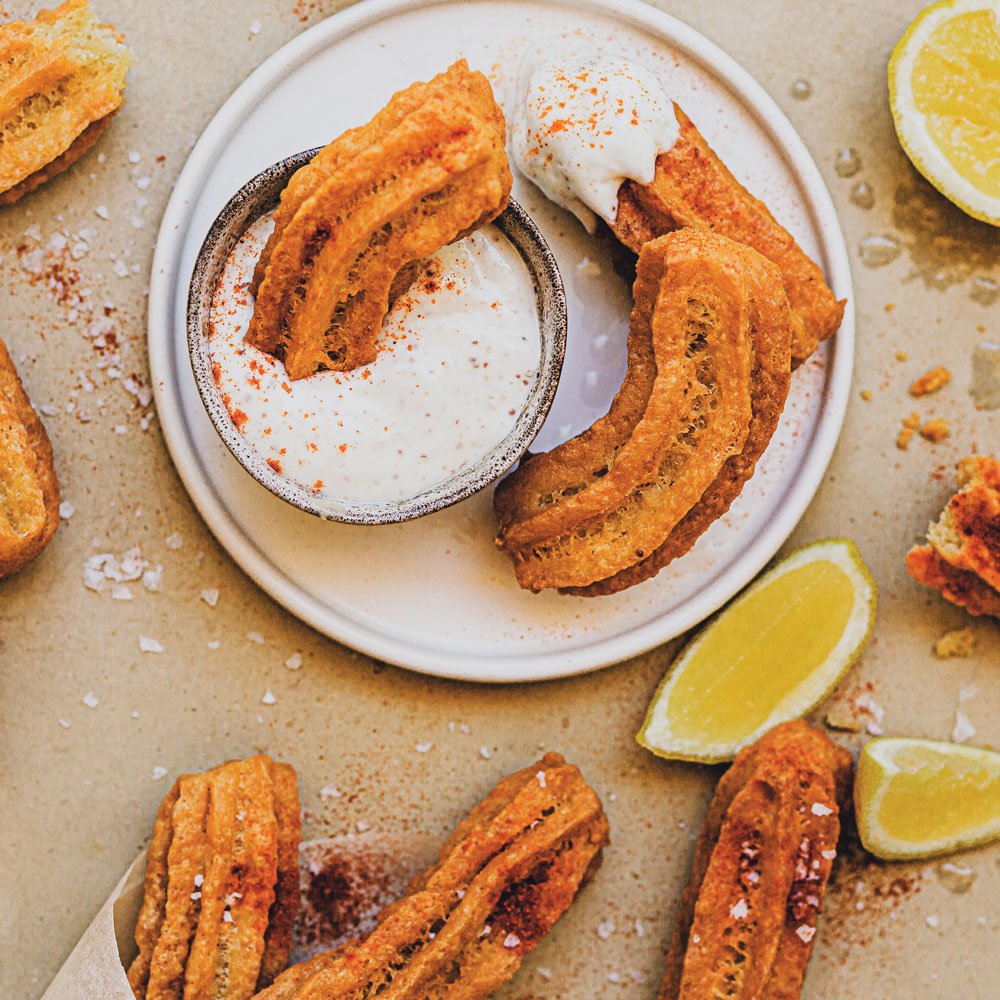 Smoky paprika chickpea churros with vegan mayo