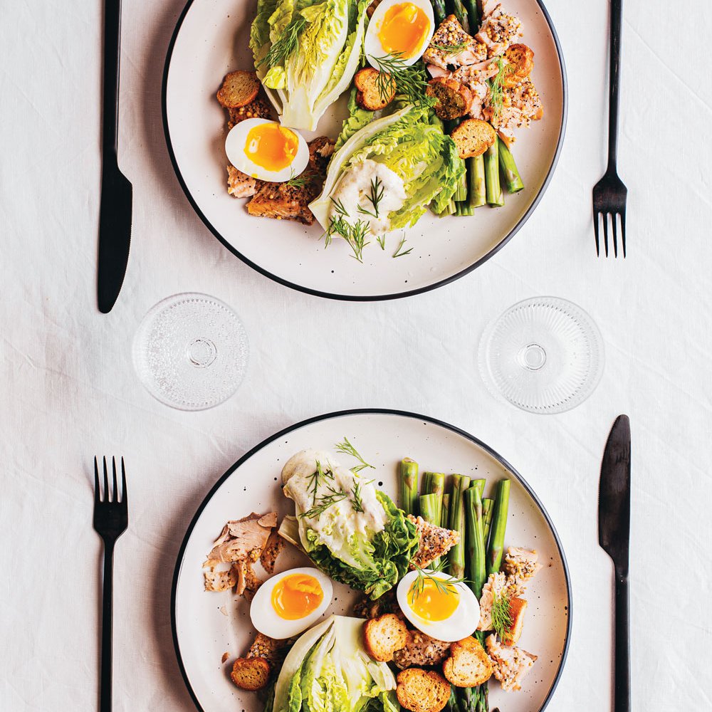Hot smoked salmon Caesar salad