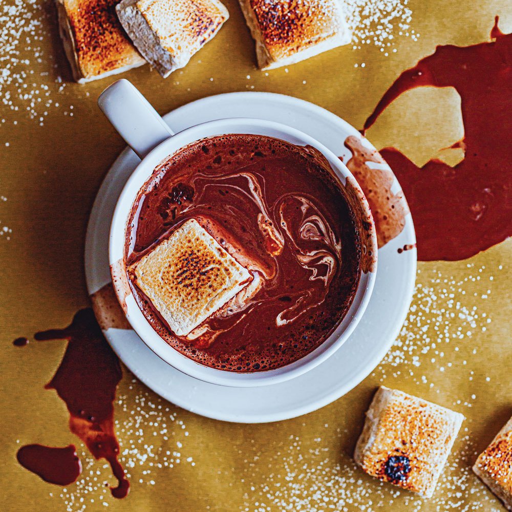 Iced Mexican hot chocolate with home-made gingerbread marshmallows