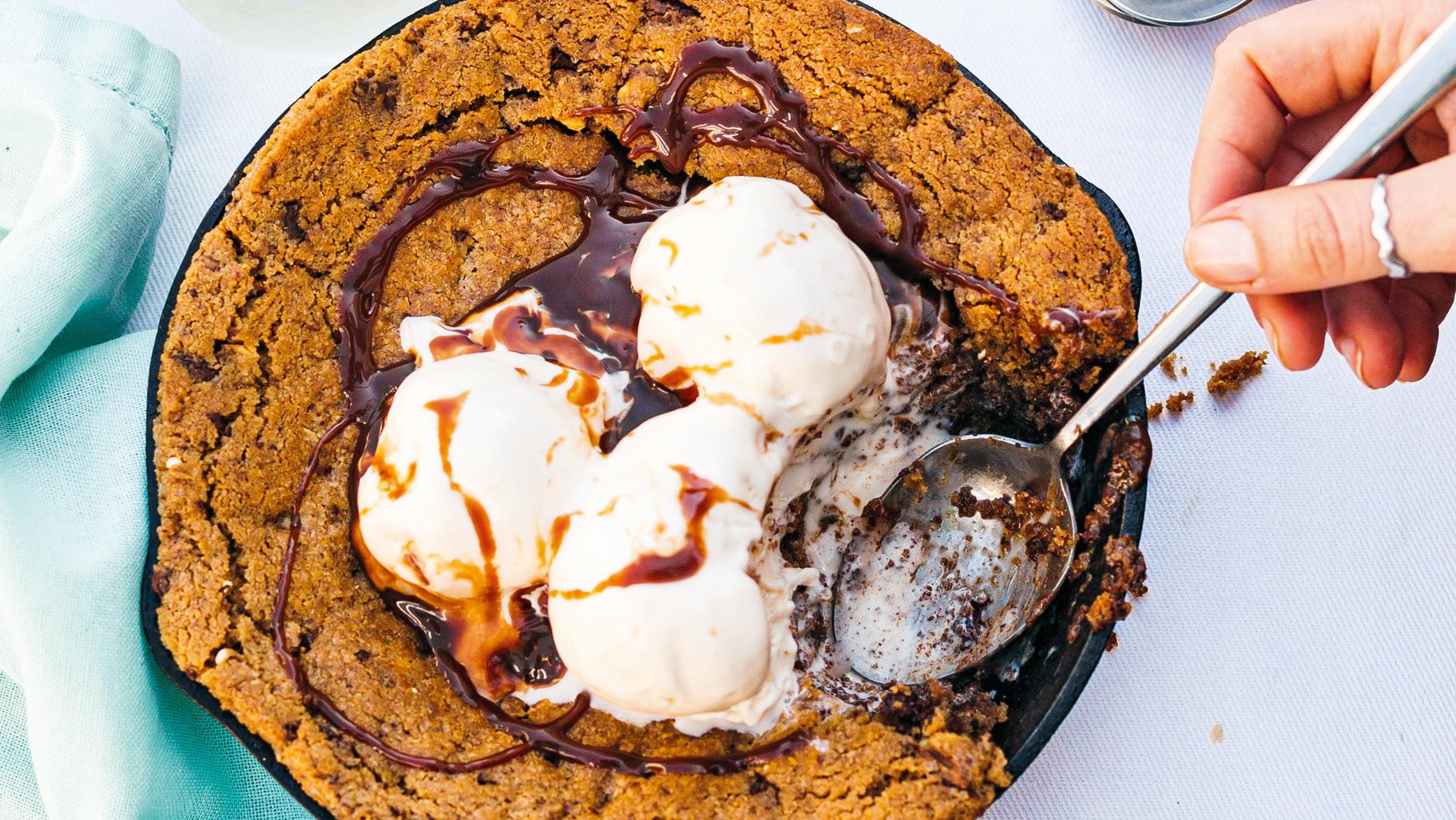 Giant chocolate-chip pan cookie