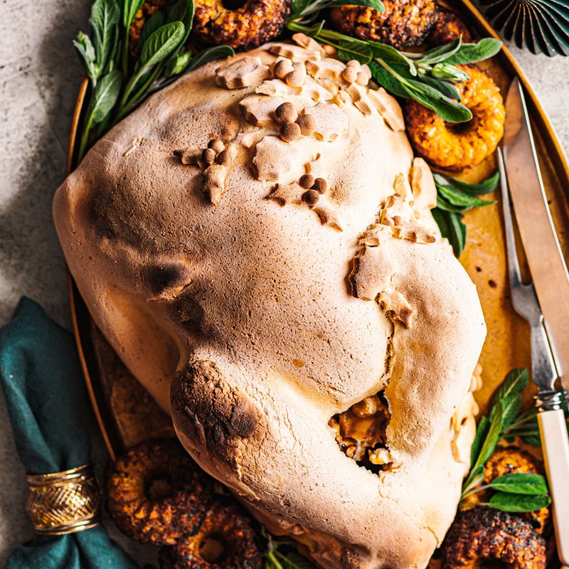 Salt dough turkey with pumpkin and pecan stuffing