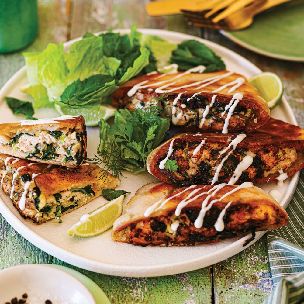 Chicken, feta and spinach arayes