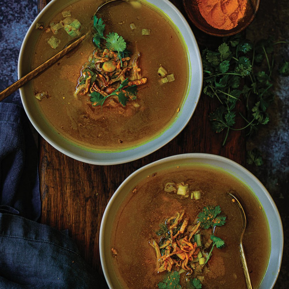 Turmeric broth with caramelised ginger