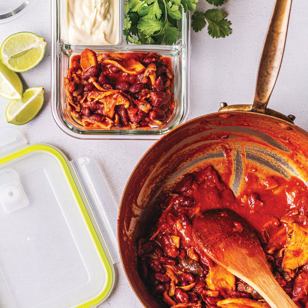 Mushroom chilli with lime sour cream