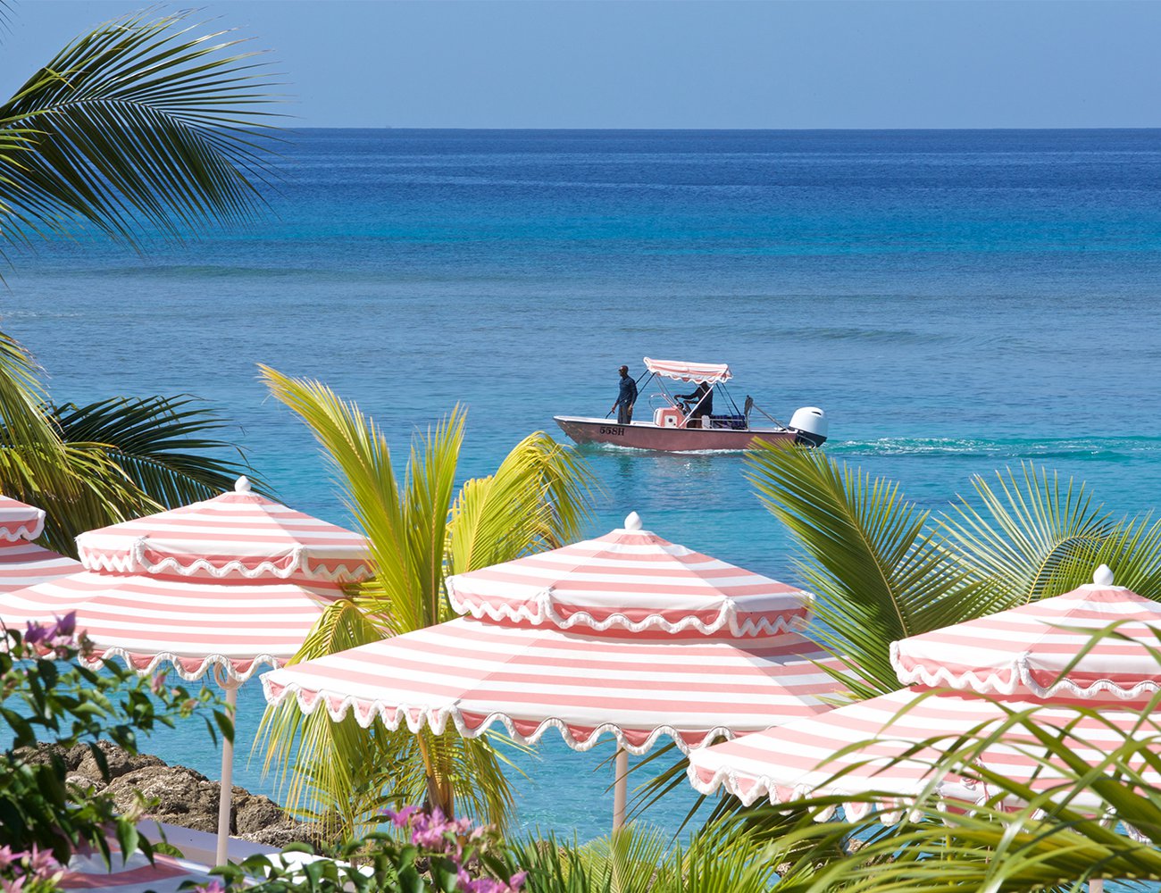 It’s powder-pink and white stripe heaven at Cobbler’s Cove