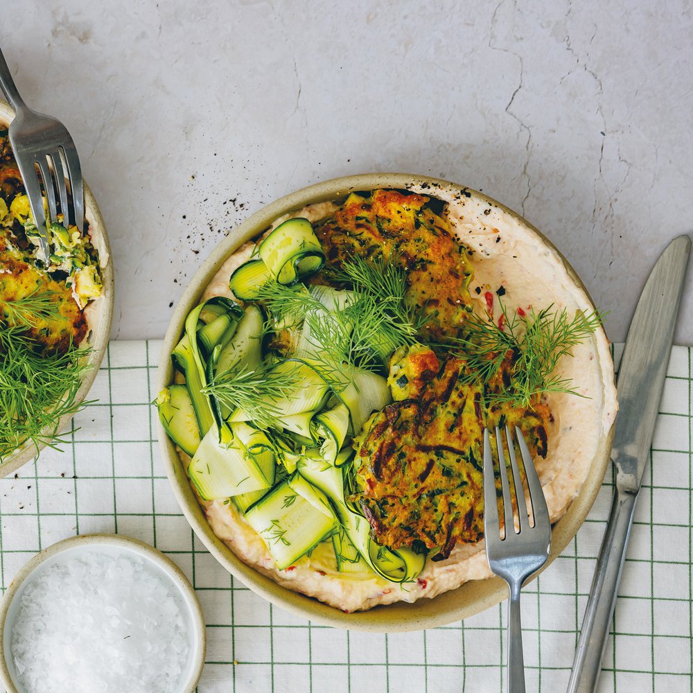 Courgette and feta fritters with courgette salad