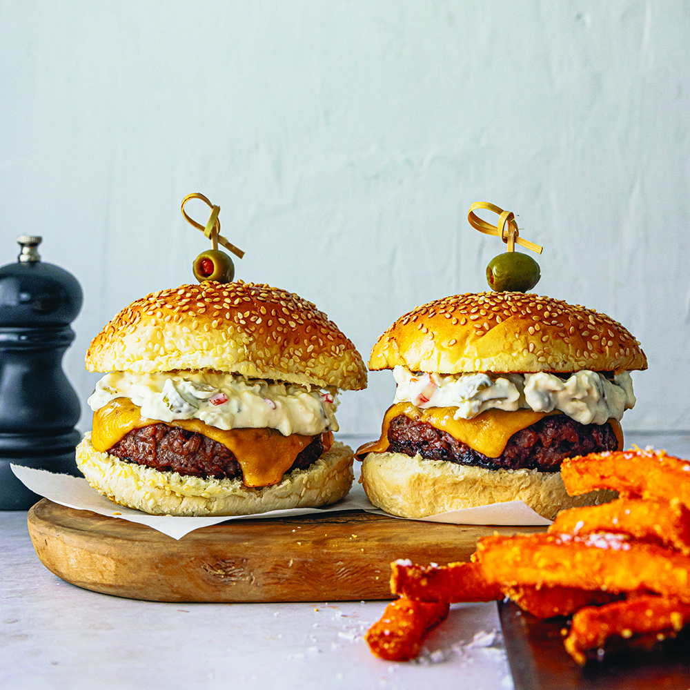 Michigan olive burgers with sweet potato fries