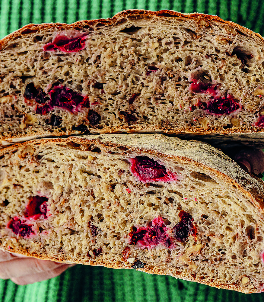 No-knead cranberry walnut bread