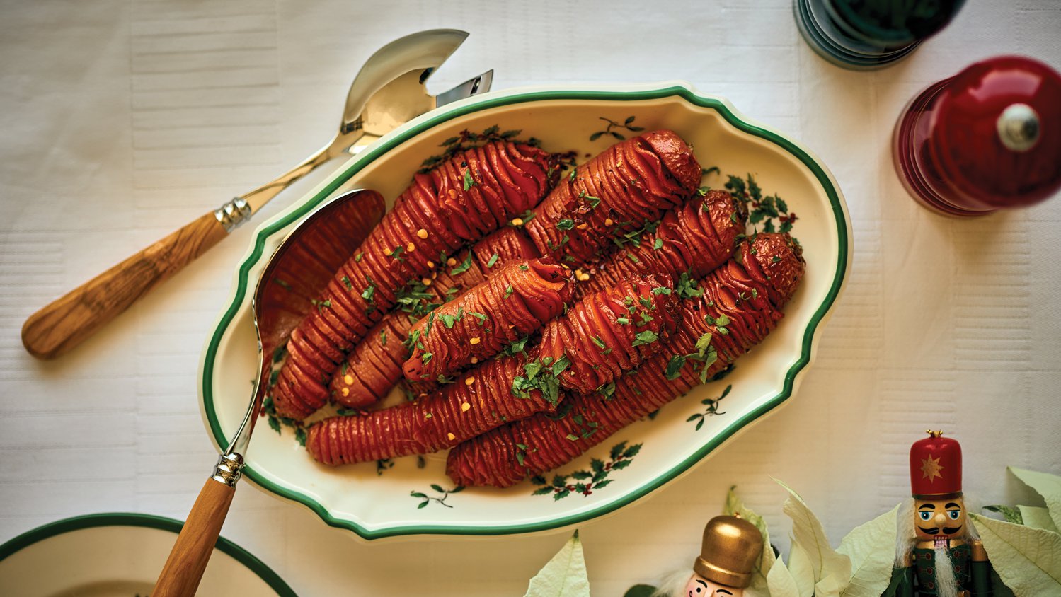 Roasted hot honey-glazed hasselback carrots