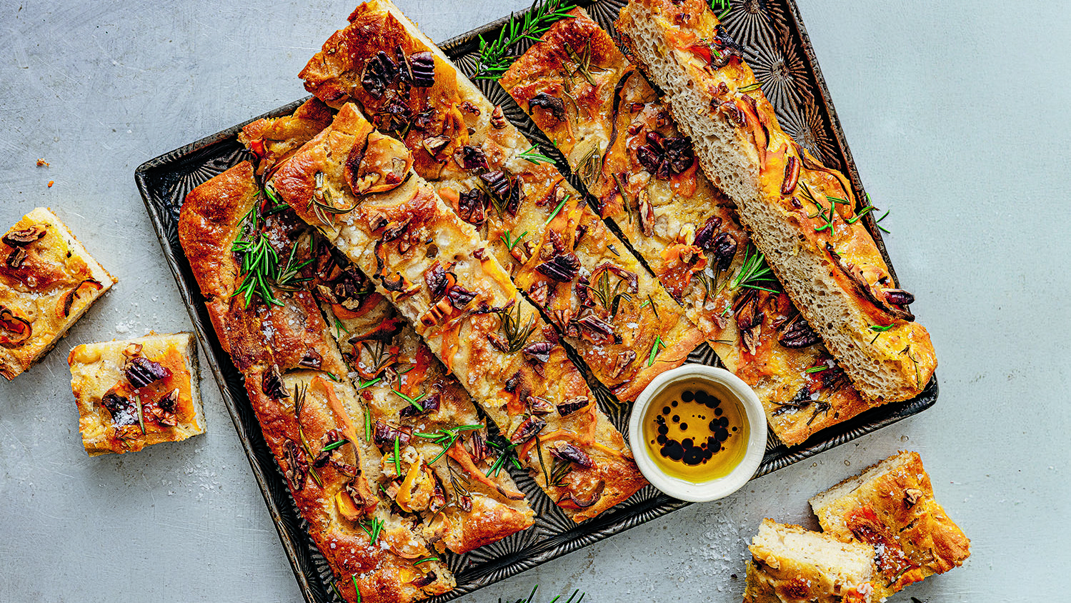 Rosemary, pumpkin and pecan focaccia