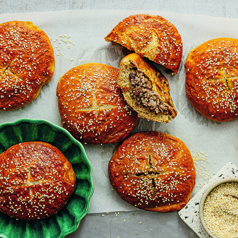 Sausage-stuffed pretzel rolls