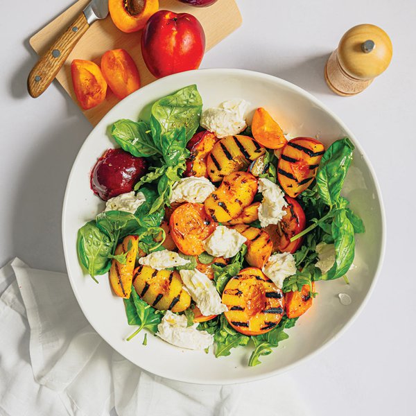 Seared stone fruit and rocket salad