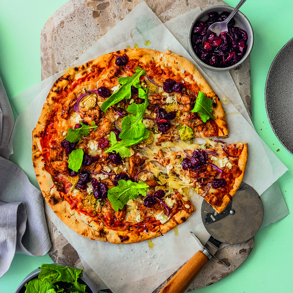 Turkey and hot cranberry sauce pizzas