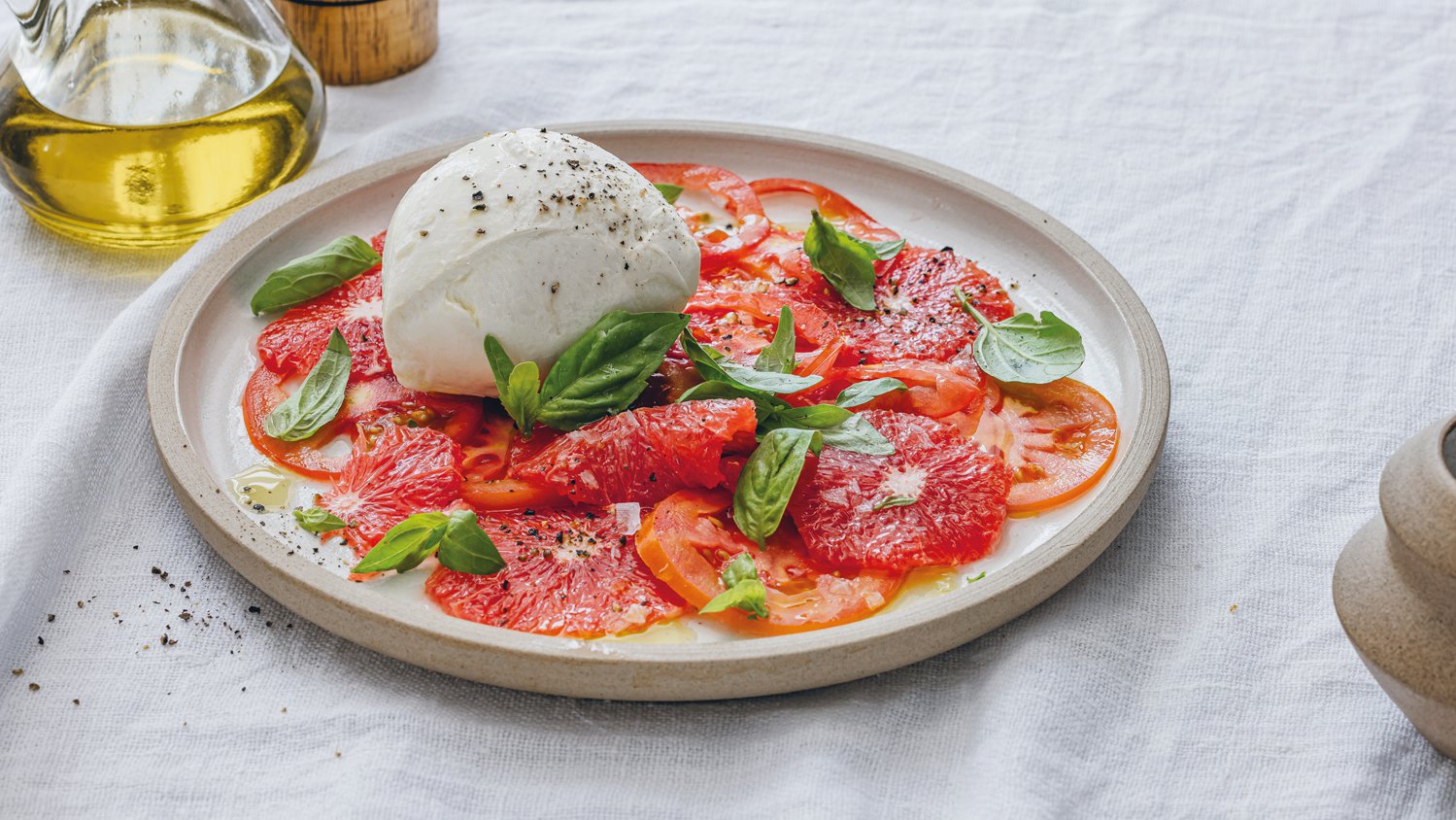 Blood orange caprese with heirloom tomatoes