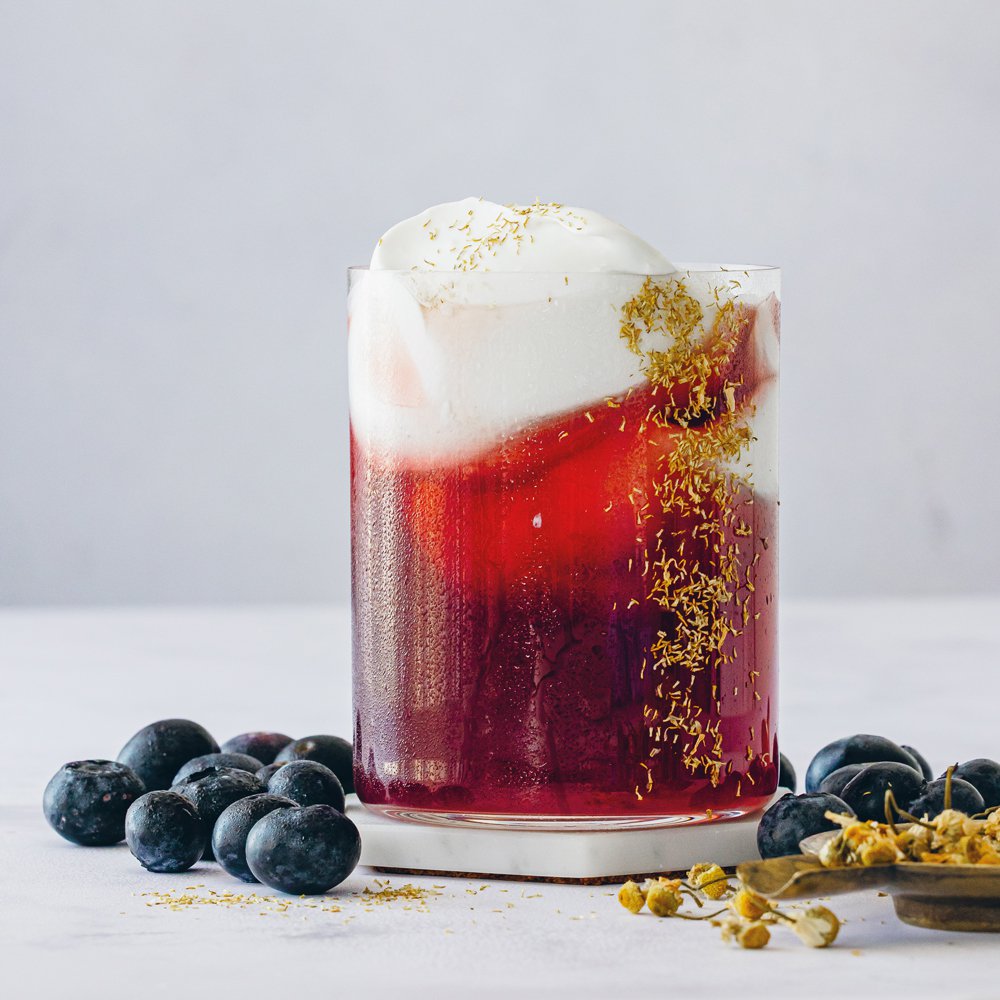 Blueberry and chamomile bedtime mocktail