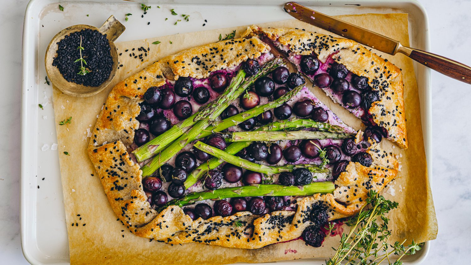 Blueberry and herby ricotta rye galette