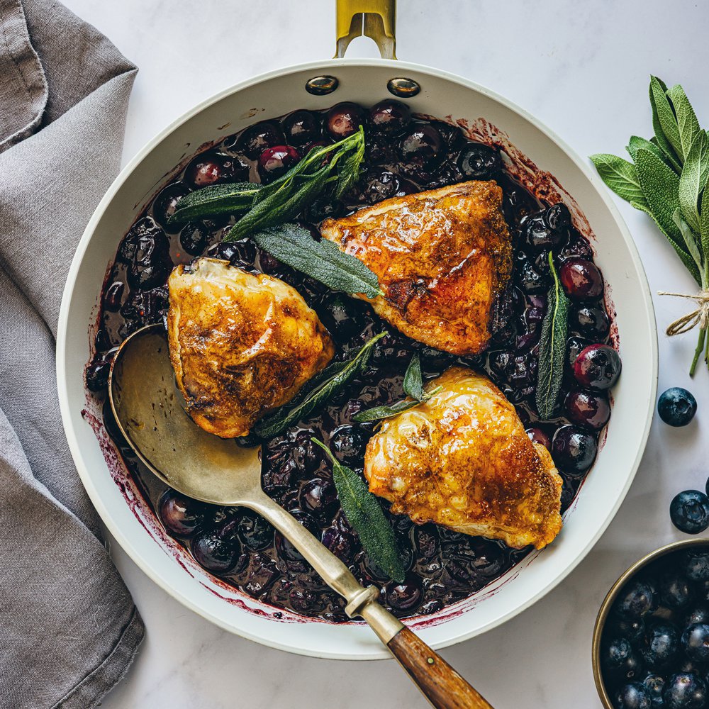 Blueberry and sage roasted chicken thighs