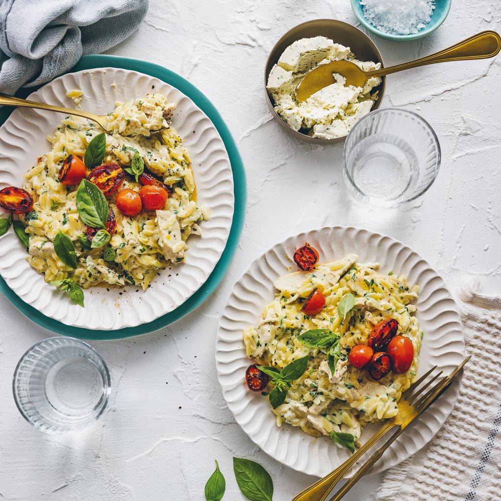 Boursin chicken orzo with truffle honey