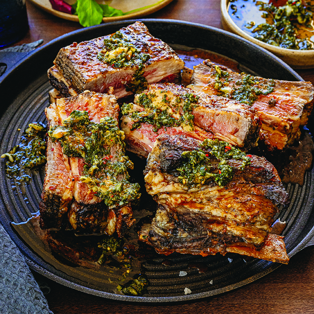 Carolina beef short ribs with smoked garlic chimichurri