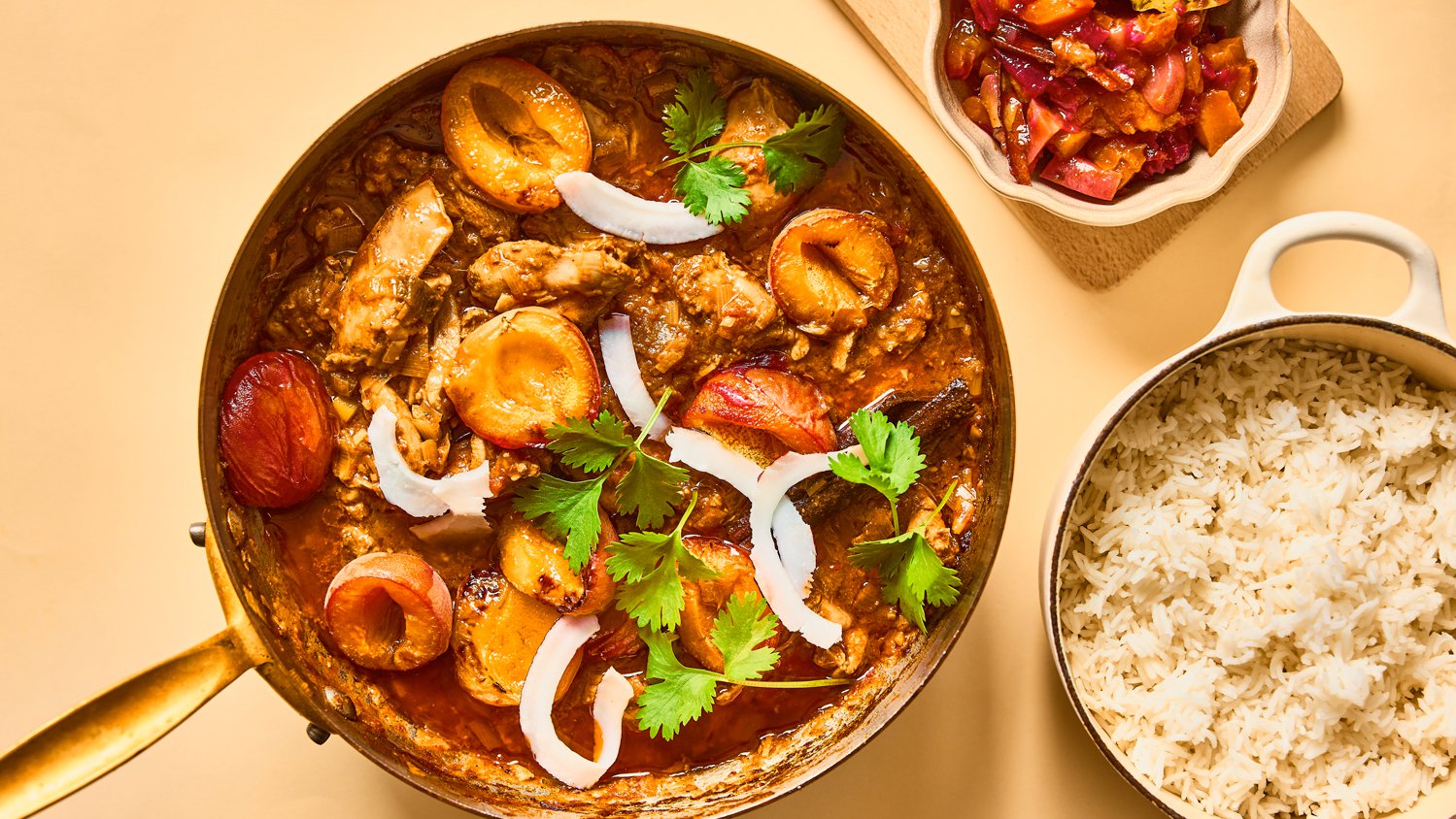 Chicken apricot curry with stone fruit chutney