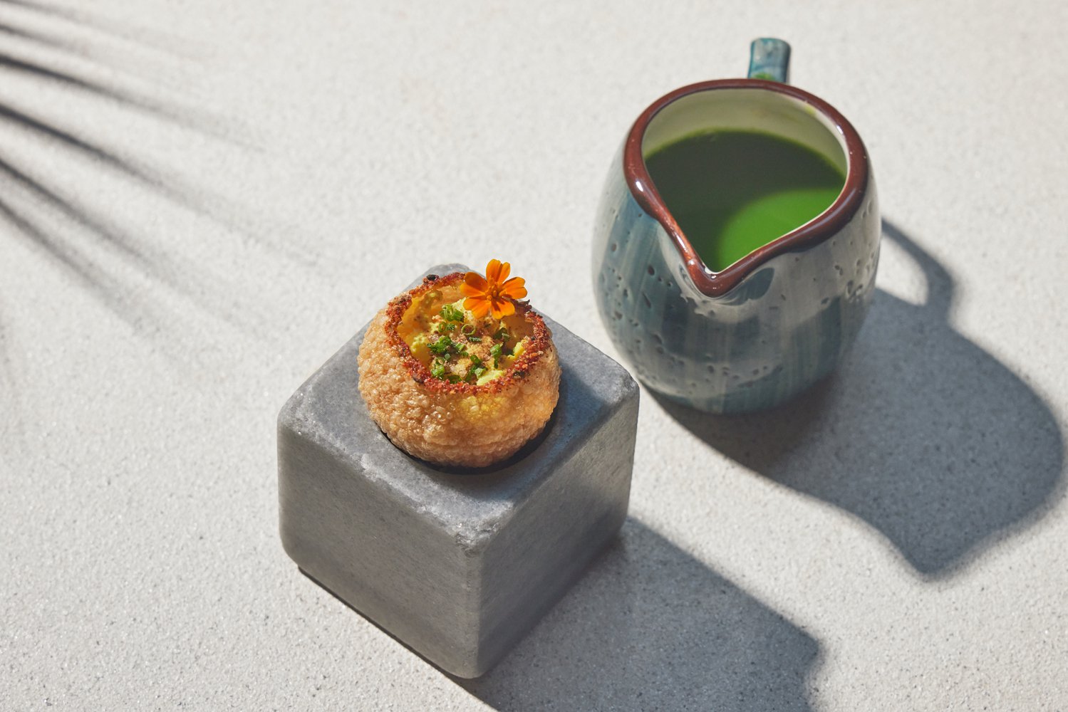 Pani puri with butter poached lobster, achari, tamarind and agua