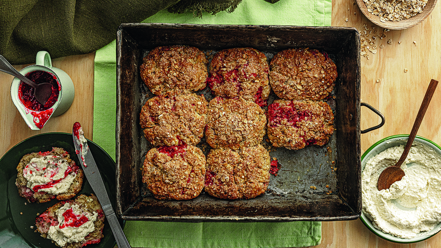 Cottage cheese and raspberry oat scones