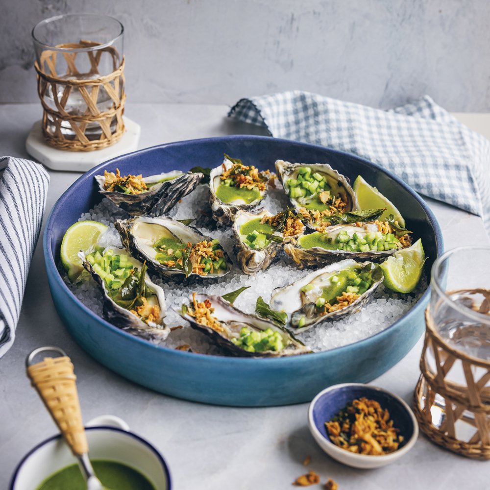 Crispy onion and coriander curry oysters