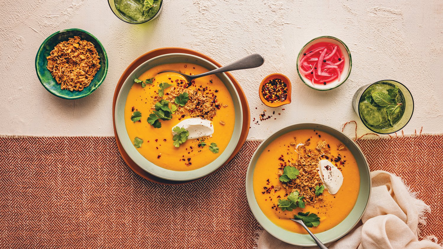 Curried butternut and apple soup with coconut milk