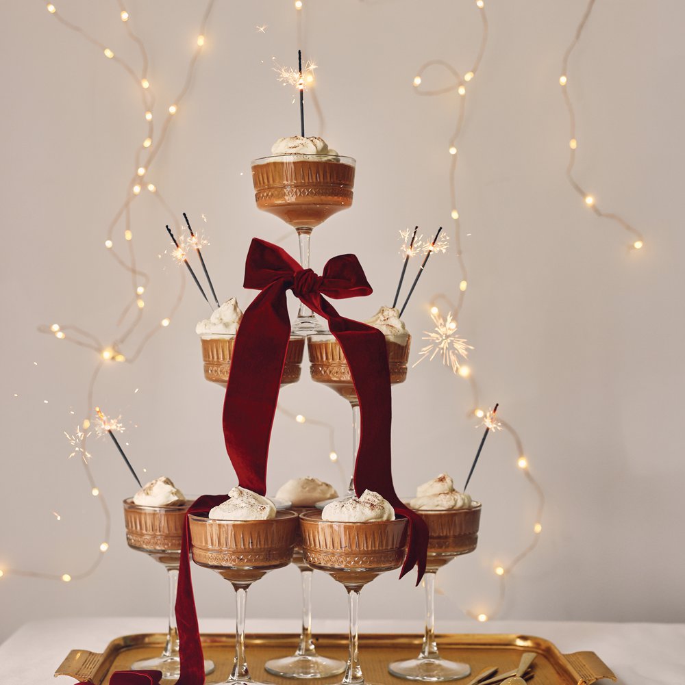 Espresso chocolate mousse coupe tower with cardamom cream