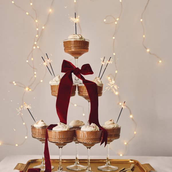 Espresso chocolate mousse coupe tower with cardamom cream