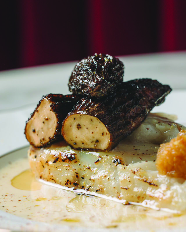 Miso turbot topped with scallop-stuffed morels is one of the stars at Maison Dali
