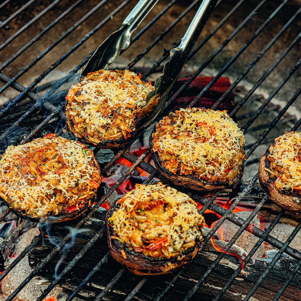 Grilled crab-stuffed portobello mushrooms