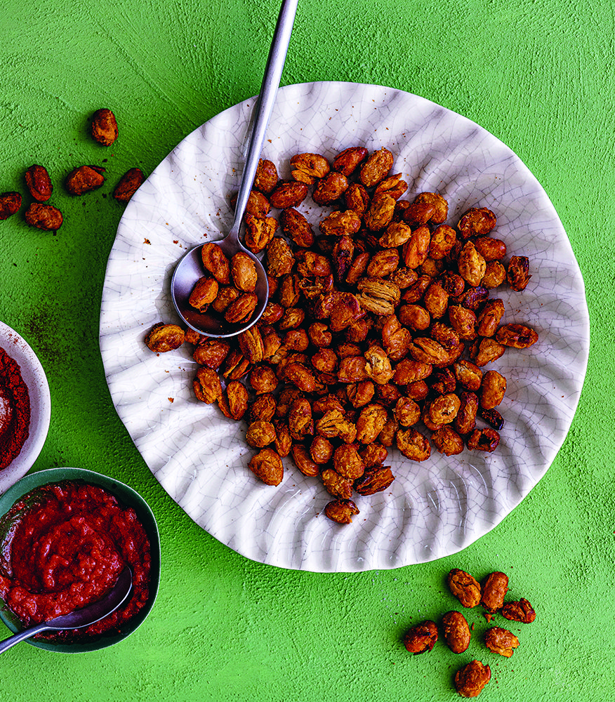 Harissa-roasted crispy butter beans