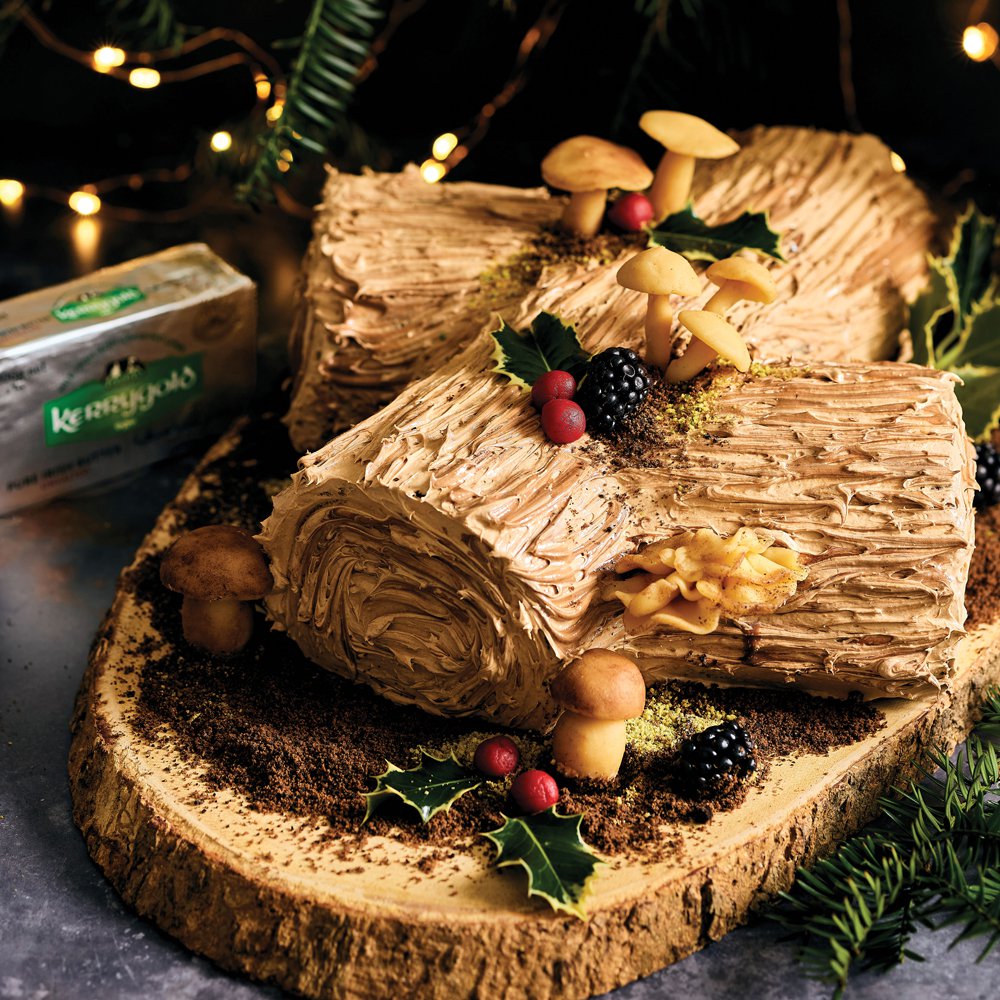 Hazelnut yule log with praline buttercream recipe Spinneys UAE