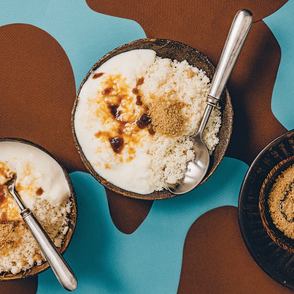 Krummelpap with amasi and brown sugar