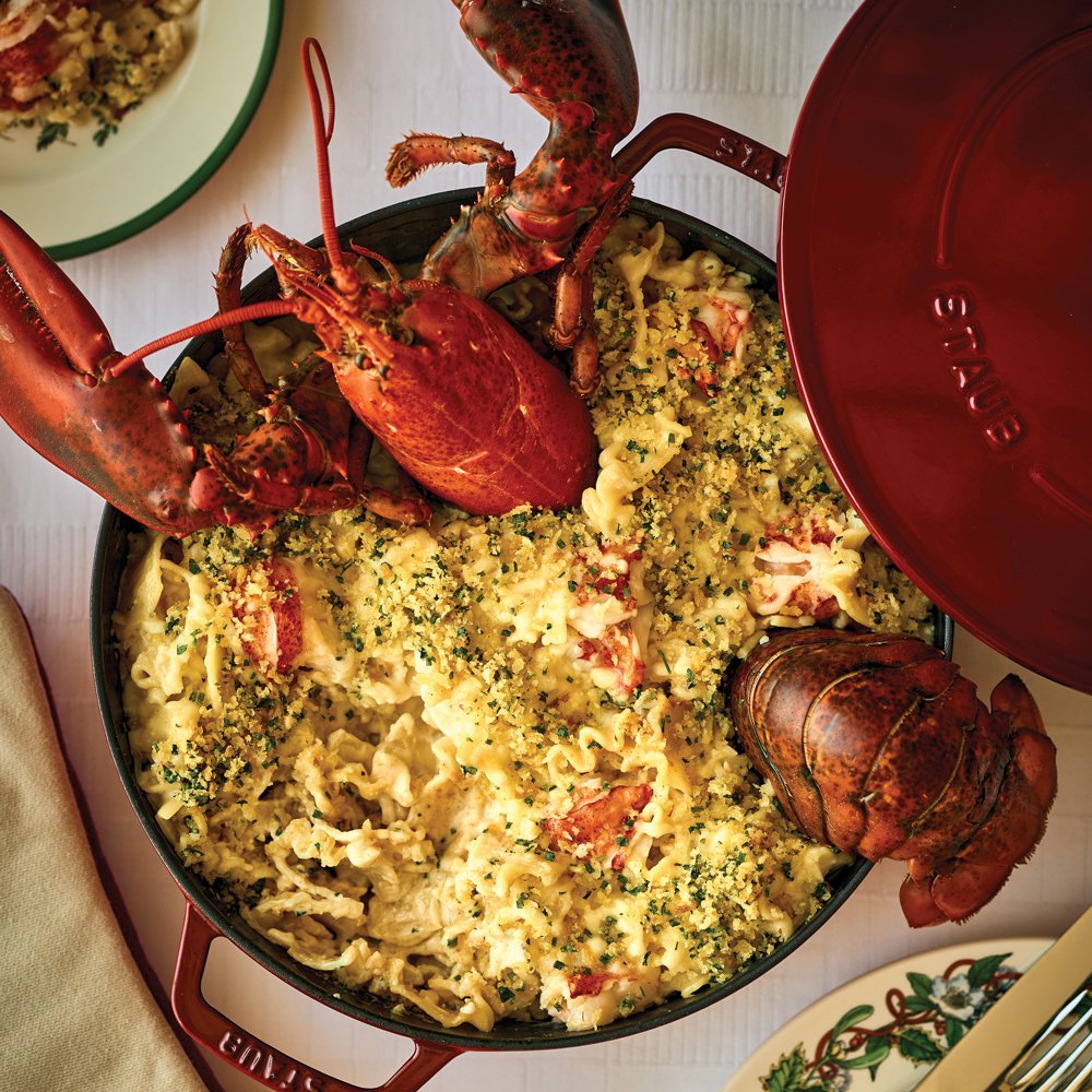 معكرونة بالجبنة والكركند مع بانغراتاتا بالأعشاب