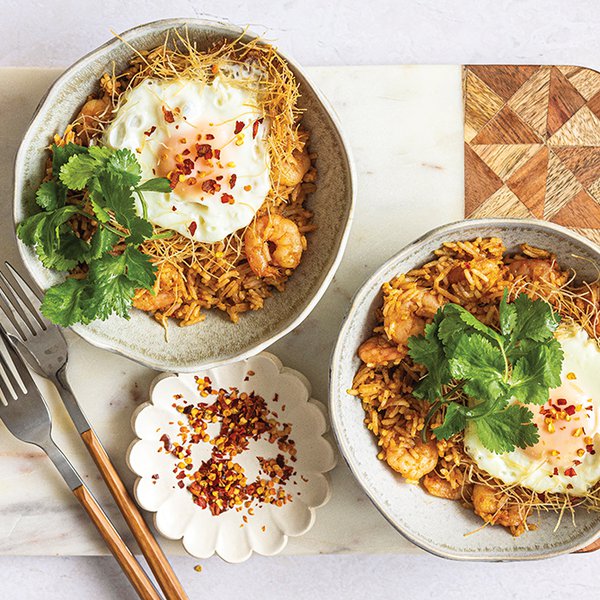Nasi goreng with crispy vermicelli eggs