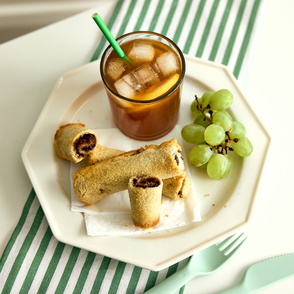 Nutella roll-ups with home-made iced lemon tea