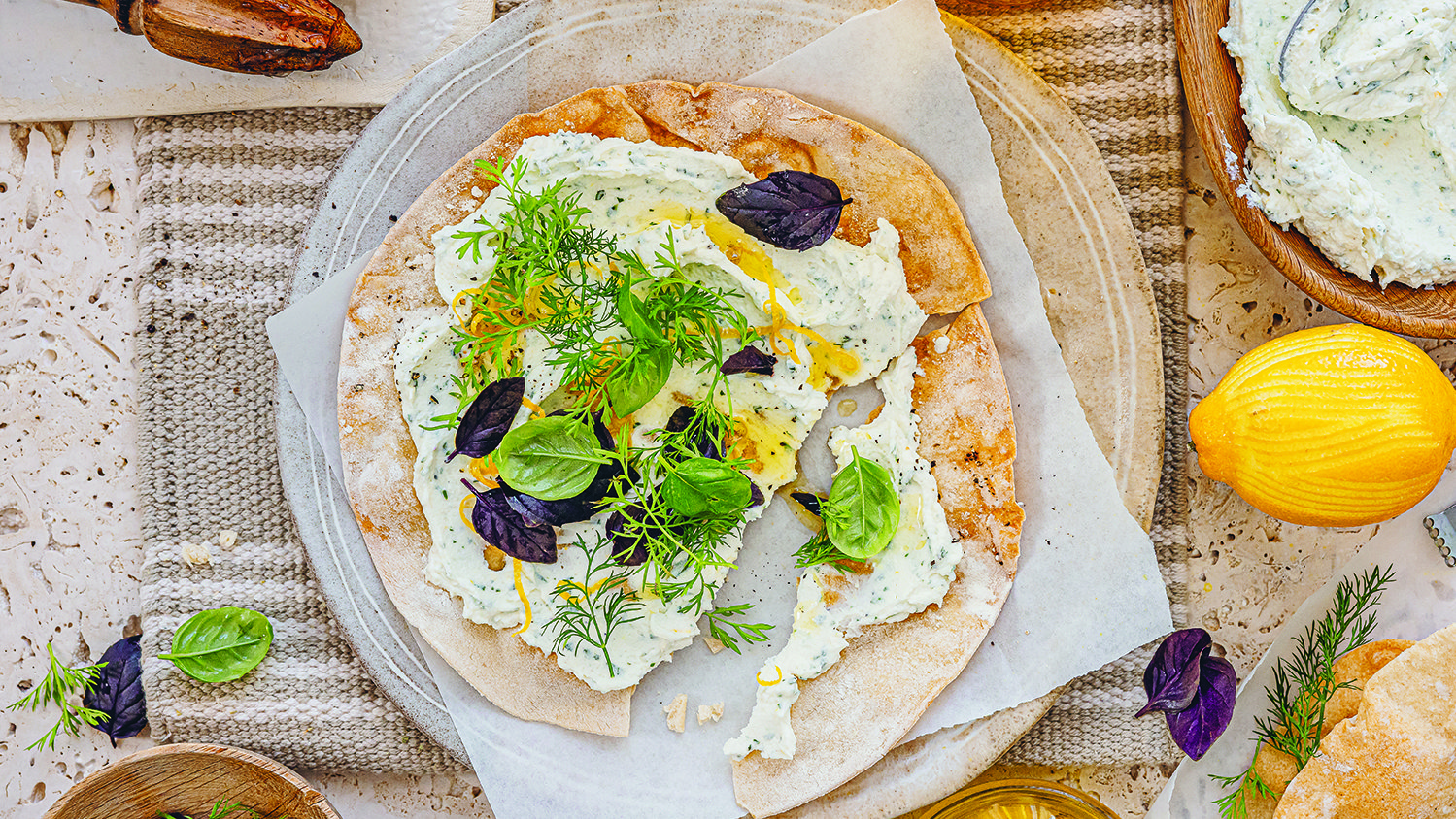 Pane carasau with goat’s cheese and wild herbs