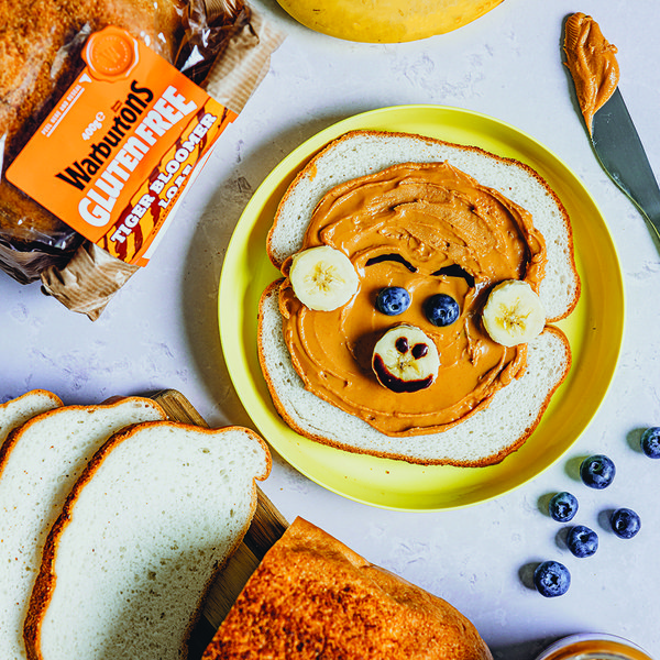 Peanut butter and banana monkey face open sandwiches