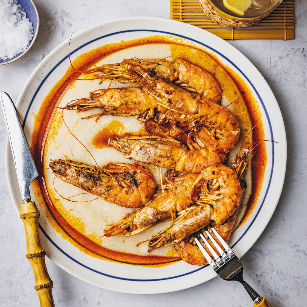 Peri-peri garlic prawns with savoury slappap