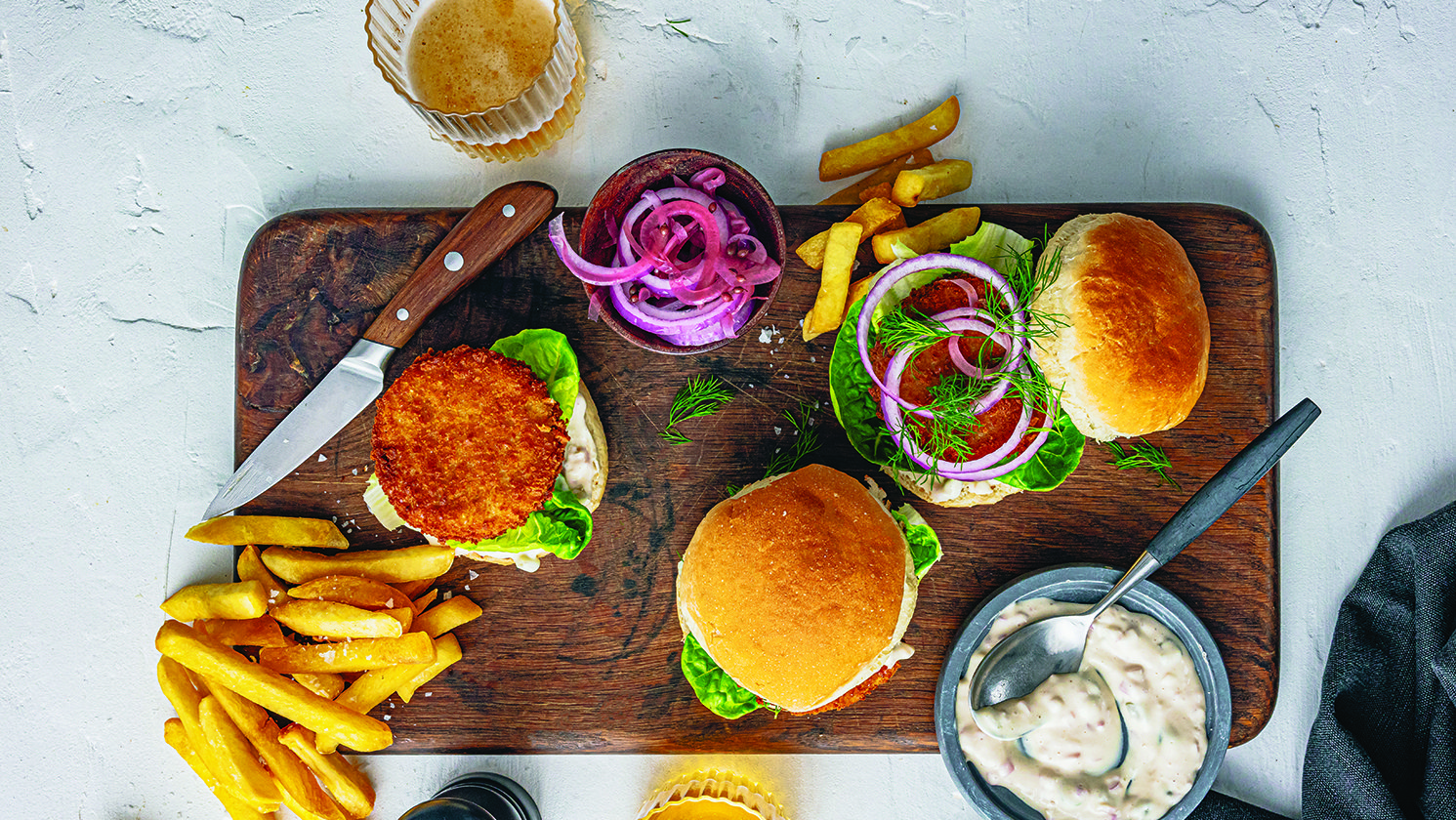 Po-boy burgers with classic fries
