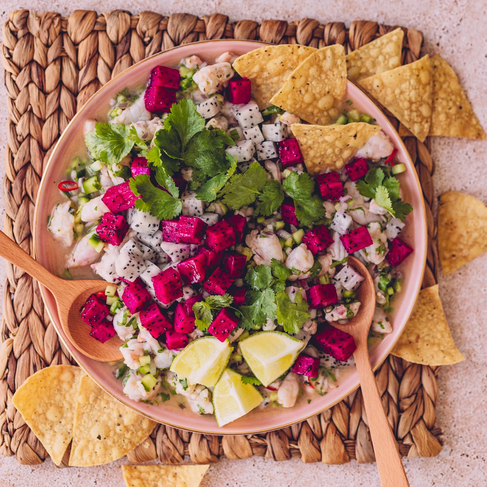 Prawn and dragon fruit ceviche
