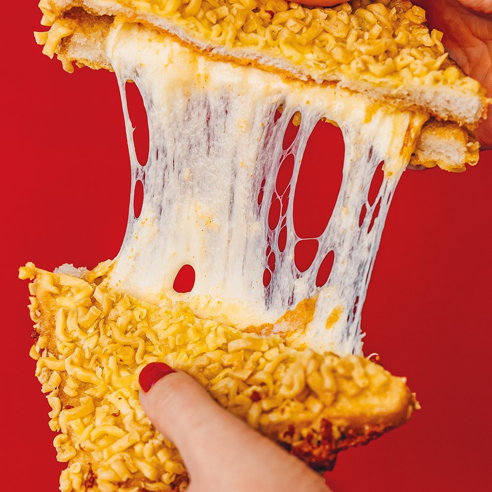 Ramen-coated cheese toastie