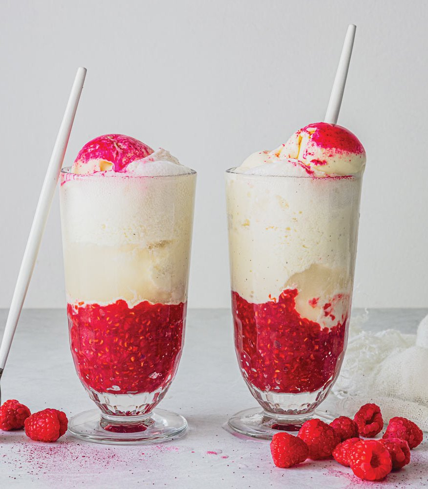 Raspberry root beer floats