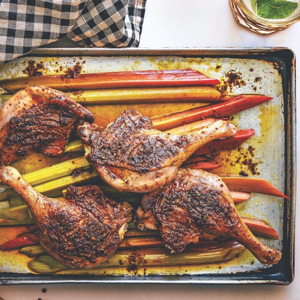 Roasted rhubarb with Sichuan pepper duck