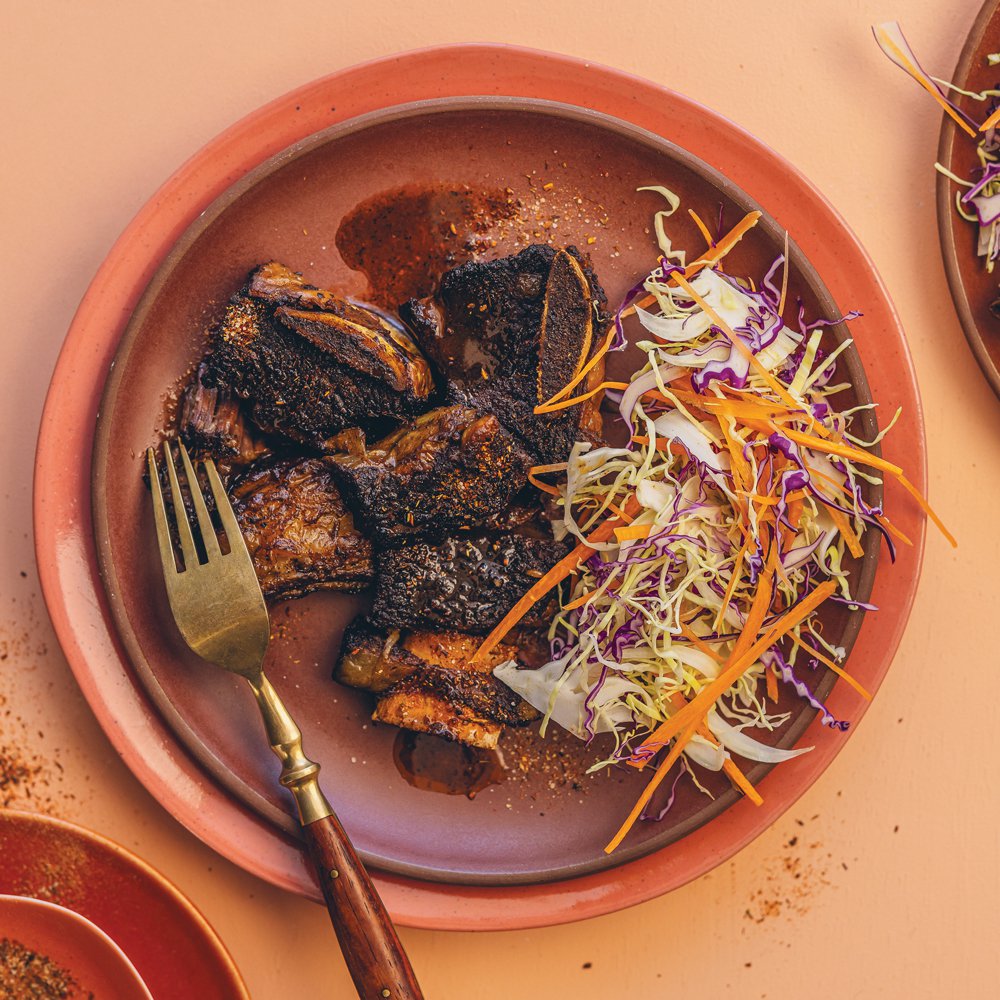 Rooibos braised short ribs with crunchy slaw