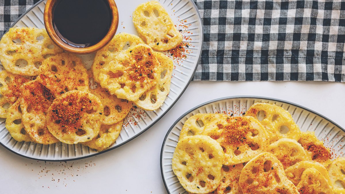 Tempura lotus root with togarashi
