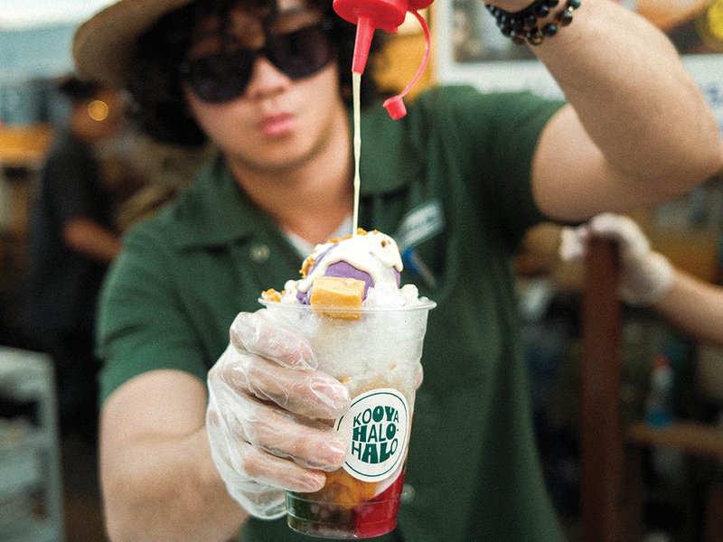 Serving up the restaurant’s halo halo │ Kooya’s kare kare, featuring a smoked peanut gravy